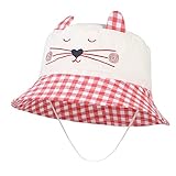 GEMVIE Sombrero Bebe Niña Sol Verano Playa Algódon Gato Bordado Gorro Sueva Transpirable Ancha Gorra Primavera Aire Libre (Rojo Oreja Gato, 6-12 Meses)