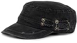 styleBREAKER Gorra Militar en Apariencia gastada, Vintage, Ajustable, Unisex 04023011, Color:Negro