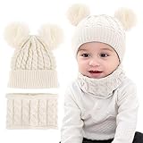 Yutdeng Bebé Gorros con Pompon y Bufanda de Punto Cuello Redondo Invierno Cálido Punto Beanie 0-36 Meses Niña Niño