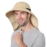 Sombreros para el Sol Hombre, Gorra Transpirable ala Ancha protección UV Protege Cuello Cara, Sombrero Jardin Hombre Adecuado para Trekking(Caqui)
