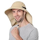 Sombreros para el Sol Hombre, Gorra Transpirable ala Ancha protección UV Protege Cuello Cara, Sombrero Jardin Hombre Adecuado para Trekking(Caqui)