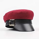 HHF Caps y Sombreos Sombrero Femenino Otoño Invierno Hebilla de Metal Piel Temperamento Personalidad Gorra Plana Superior (Color : Red, Size : Adjustable)