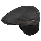 Stetson Gorra Plana con Orejeras Redding, Hombre - Gorra de Cuero (Vacuno) con Visera - con Forro de vellón - Gorra de Caballero otoño/Invierno - Gorra Gatsby Negro L (58-59 cm)