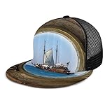 Inaayayi Gorra de béisbol estilo rústico pirata para barco, porche, marinero, malla, gorra de béisbol plana para hombres y mujeres, con tirantes ajustables en color negro