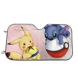 DNBCJJ - Parasol para parabrisas de coche Pikachu y Stitch Sun Heat Shield Shade Protector de visera de rayos UV, mantiene el vehículo fresco