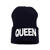 Morbuy Gorras Mujer, Mujer Cable Knit diseño Reloj Cap Letter King Queen Gorro Las Mujeres Invierno Crochet Sombrero Piel Cannabis Mapache Caliente (Queen Blanco)