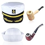 Beelittle Yacht Capitán Sombrero Accesorios de Disfraces Conjunto Barco Ajustable Marinero Nave Skipper Gorra Aviador Gafas de Sol Pipa de Tabaco con Accesorios de diseño de Ancla (I)