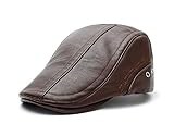 Wicemoon 1 Pieza Boina Hombre PU Correas de Cuero Gorra Plana Café Sombrero Otoño Invierno Boina Caliente 56-60 CM