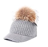 Mattelsen Gorro Invierno Mujer Calentar Sombreros Gorras de Aabrigo con Visera y Pompón (Gris)