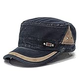 Gorra de béisbol - Gorra Militar - Vintage Washed Army Hat - Sombrero de cadete Plano Liso para Hombre y Mujer (Azul)