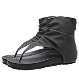 ZHTY Plano Gladiador Sandalias Sandalias Tobillo Tobillo Botas Atrás Zip Romano Abrir Toe Boho Tangas Anti resbalón Casual Caminata Flip. Song (Color : Dark Grey, Size : 6.5 UK)