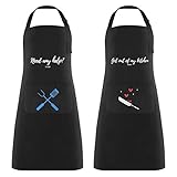 2 Piezas Delantales de Cocina Delantal Cocina Mujer Delantales Impermeables para Cocina Ajustables para Mujeres Hombres,Delantal Chefs Cocina para Cocinar/Hornear,Negro