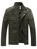 WenVen Chaqueta Militar Otoño Chaqueta de Algodón Clásica al Aire Libre Cazadora Aviador Ligera Entretiempo Chaqueta Cuello Alto Sahariana Invierno Hombre Verde Militar Large