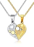 VNOX 2 Piezas de Acero Inoxidable corazón Puzzel Pareja de Amor Pareja Collar para la Promesa de Compromiso, de Oro de Plata