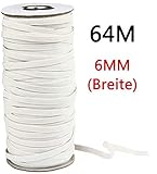 Cordón goma Elástico Bandas 6 mm de ancho,cordón elástico de alto rendimiento para costura y manualidades, banda plana elástica en carrete para ropa y gorro de goma de 64 m de largo, blanco