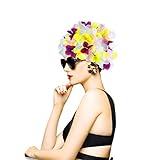 WINOMO Mujeres Floral Petal Swim Cap Gorro de natación de la Flor Gorro de baño Gorras de baño con Estampado de Flores en Relieve Apto para el Pelo Corto Largo