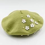 LMZXH&M Beret Women's Winter Hat Cuentas De Flores Patrón Boinas Pinter Gorras Planas, Verde