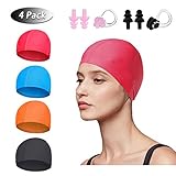 Gorro de natación para mujeres y hombres, 4 unidades, cómodo gorro de licra para niños y adultos, muy elástico, sin pelo suelto, resistente al cloro, antideslizante, con clip para la nariz