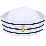 Syhood Sombrero Marinero Sombrero de Capitán de Yate Azul Marino Azul con Blanca Sombrero de Vela para Accesorio de Disfraz (1 Paquete)