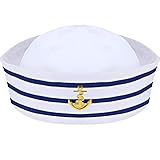 Syhood Sombrero Marinero Sombrero de Capitán de Yate Azul Marino Azul con Blanca Sombrero de Vela para Accesorio de Disfraz (1 Paquete)