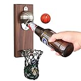 BelonLink Abrebotellas de Pared vintage, Abridor de Botellas de Madera con Estilo Retro, Magnético Gorra de baloncesto banda, abrelatas Colgante y Tenedor de la Tapa (baloncesto)