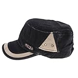 F Fityle Gorra Vintage con Parte Plana, Gorras Militares de Algodón Lavado, Gorras Militares de Cadete, Sombrero para El Sol con Cierre Trasero Liso - Estilo 1-Negro, como se describe