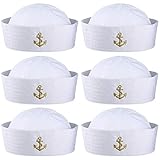 6 Piezas Sombrero de Marinero Blanco de Halloween Gorro de Capitán Sombreros Nauticos para Disfraz de Marinero de Adulto, Viste a Sombreros de Fiesta
