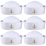 6 Piezas Sombrero de Marinero Blanco de Halloween Gorro de Capitán Sombreros Nauticos para Disfraz de Marinero de Adulto, Viste a Sombreros de Fiesta