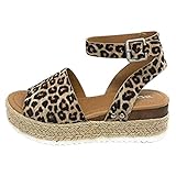 Yvelands Mujer Verano Sandalias de Moda Hebilla Correa Cuñas Leopardo Retro Peep Toe Sandalias(Marrón,35)