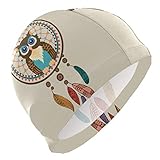 Tcerlcir Gorro Natación Búho con Dream Cather Gorro de Piscina para Hombre y Mujer Hecho de Silicona Ideal para Pelo Largo y Corto