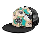 Gorra de béisbol unisex con diseño de cabeza de gato de dibujos animados para hombres, mujeres, niños, niñas, ajustable, plano, visera de hip hop, sombreros para deportes al aire libre, color negro
