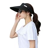 JERKKY Gorra con Visera para el Sol Ciclismo Gorra de Playa para Mujer Verano Ultra-Grande ala Ancha Color Bloques de Letras Impreso Plegable Redondo Vacío Superior Ajustable Negro Puro