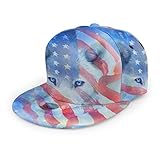 Gorra de béisbol American Wildlife Wolf Moon con Bandera de Estados Unidos y Gorra de béisbol Plana para Hombres y Mujeres, con Tirantes Ajustables en Color Negro