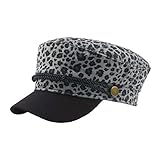 XIEWEICHAO Gorro otoñal Gorro de Lana de Invierno for Mujer Leopardo de Hombre Vintage Top Plano Azul Marino Sombrero Influx Callejero (Color : Gris, tamaño : 56-58CM)