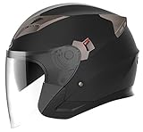 Casco Moto Jet ECE Homologado - YEMA YM-627 Casco Moto Abierto Custom Scooter para Mujer Hombre Adultos con Doble Visera-Negro Mate-M