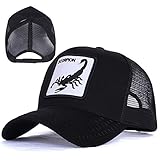 Bonfor Gorras de Hombre Baratas Animales de Malla Respirable, Gorras de Hombre Beisbol Vintage Bordado, Sombrero Mujer Verano para Unisex Adulto (Escorpión~Negro, Circunferencia:54-60 cm)