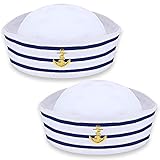 Sombrero Blanco de Capitán de Marinero, Sombreros de Fiesta para Adultos, Elegante Sombrero azul Marino, Traje de Marinero para Mujer/Hombre para Fiestas en Yates Marinos y Cosplay (Paquete de 2)