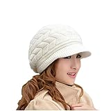 Gorro de invierno de Leorx de lana, para mujer, con visera, color blanco, tamaño M