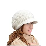 Gorro de invierno de Leorx de lana, para mujer, con visera, color blanco, tamaño M