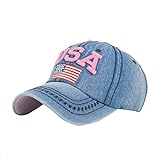 Sombrero Plano Bordado Bordado De Béisbol Moda De De Estados Unidos Denim Mode De Marca Rhinestone Gorra De Béisbol (Color : Pink, Size : One Size)
