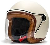 Baruffaldi - Casco Jet de moto abierto - Casco vintage Zar 2.0 - Casco fabricado en Italia - Borde de cuero y calota barnizada. Visera antiarañazos - Incluye gafas de moto Annapurna