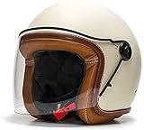 Baruffaldi - Casco Jet de moto abierto - Casco vintage Zar 2.0 - Casco fabricado en Italia - Borde de cuero y calota barnizada. Visera antiarañazos - Incluye gafas de moto Annapurna