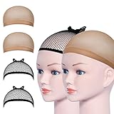 4 Piezas Gorras de Peluca, URAQT Redecillas Casquillo de Peluca de Nylon, Desnudo Beige Natural y Negro Malla