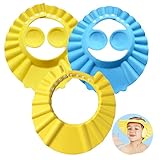 Gorro de Ducha para Bebé, ZoneYan 3pcs Gorro de Baño para Bebés, Visera Baño Bebe, Champú Ajustable para Bebé, Visera Baño Orejeras Bebe, Evite que el Agua Fluya a Ojos y de la Cara(Amarillo Azul)