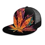 HARLEY BURTON Gorra de béisbol unisex con rejilla impresa plana facturada gorras de fuego marihuana verano ajustable empalme Hip Hop Cap sombrero de sol negro