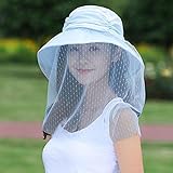 AMZOLNE Sombrero para el Sol para Mujer protección para la Cara protección UV Sombrero de Pescador Sombrero de Cubo Malla Azul Claro