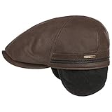 Stetson Gorra Plana con Orejeras Redding, Hombre - Gorra de Cuero (Vacuno) con Visera - con Forro de vellón - Gorra de Caballero otoño/Invierno - Gorra Gatsby marrón Oscuro L (58-59 cm)