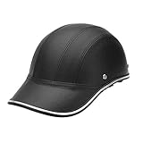 MOOUK Gorra Béisbol Estilo Casco Moto Anti-UV Visera para Hombre Mujer, Medio Casco Abierto con Correa Ajustable Retro, Cabeza Protect Casco de Seguridad - Negro