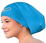 Gorro Piscina - Gorro Natación Mujer y Hombre - Gorro Natación Pelo Largo y Dreadlocks - Gorro de Baño Silicona Extra Grande XL y L - Gorros de Piscina Impermeables Infantil y Adultos (Aqua Blue L)