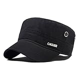 CACUSS Gorra Militar de algodón con Gorra de cadete Militar, con Parte Superior Plana, Gorra de béisbol Ajustable para Hombres P0042_Negro Un tamaño